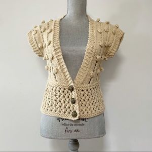 Vintage crochet sweater vest with popcorn detail cream colour crop length